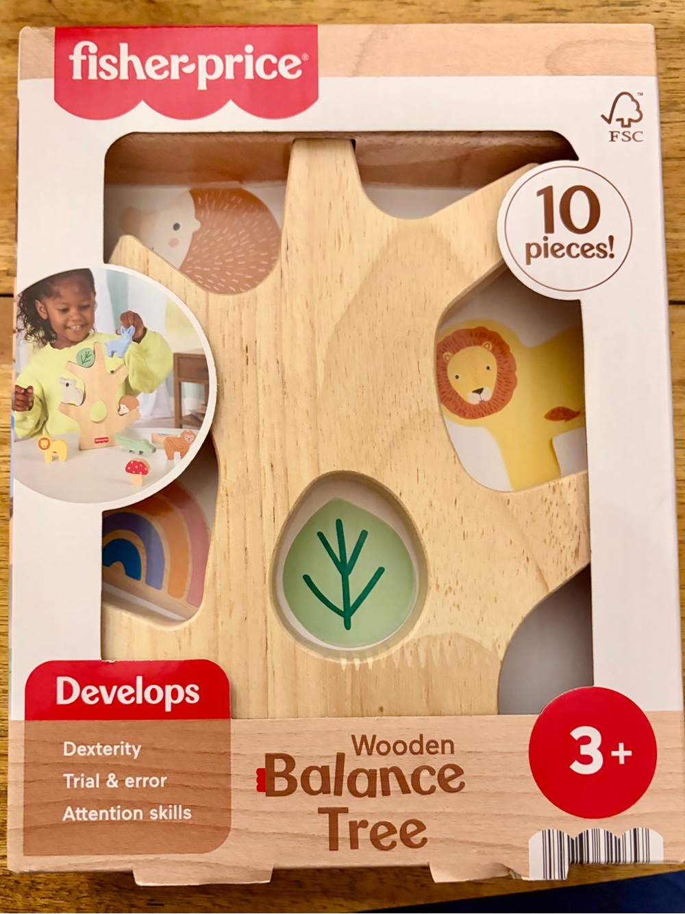 Fisher-Price Wooden Balance Tree Toy - Natural Wood, Green, Yellow, Orange, Blue